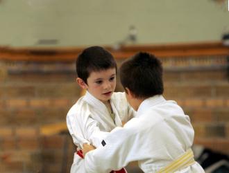 To børn dyrker karate